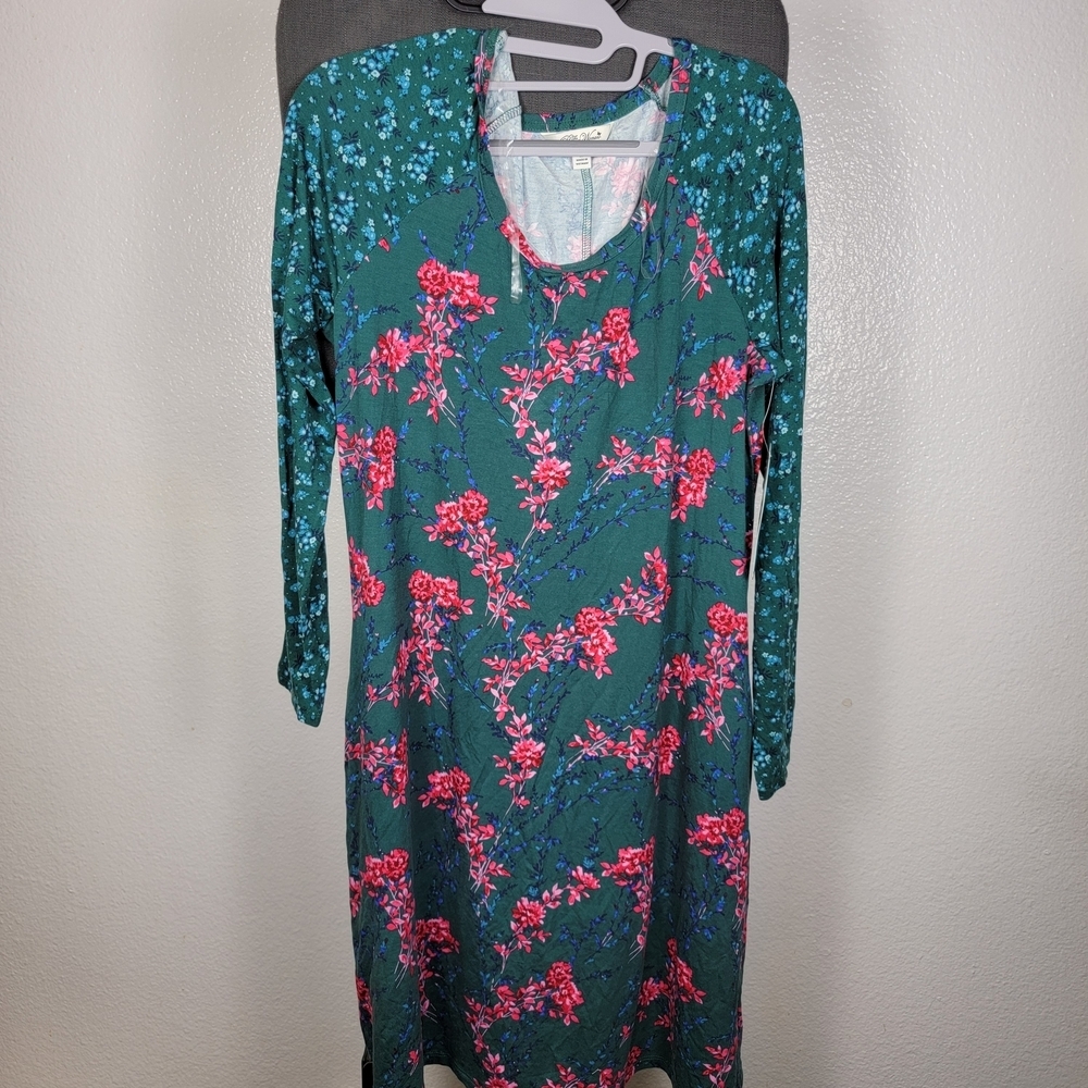 The Pioneer Women Knit Dress Floral Long Sleeve Scoop Neck Size M